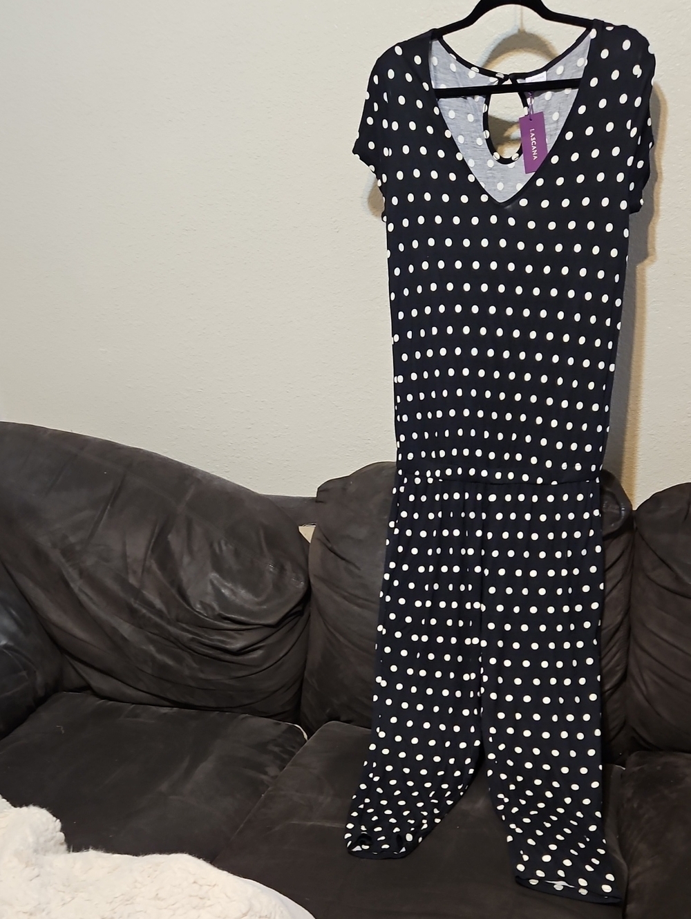 Polka Dot Short-Sleeve Jumpsuit in Black & White